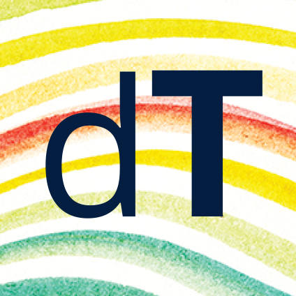 Black type d and T on top of a rainbow swirl of color Black type d and T on top of a rainbow swirl of color